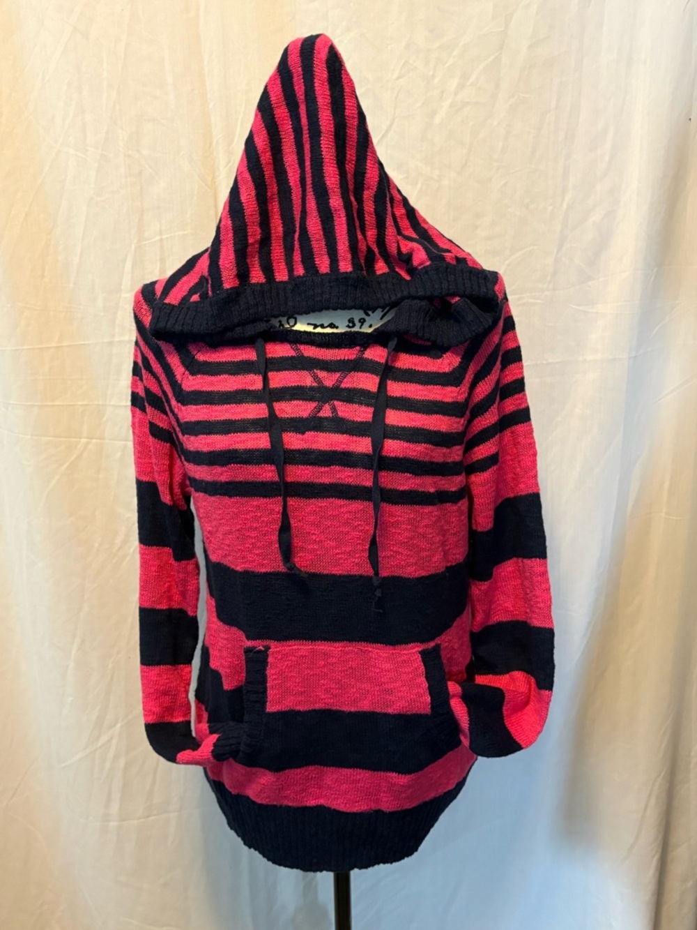 SO Striped Hooded Knit Sweater in Pink and Black